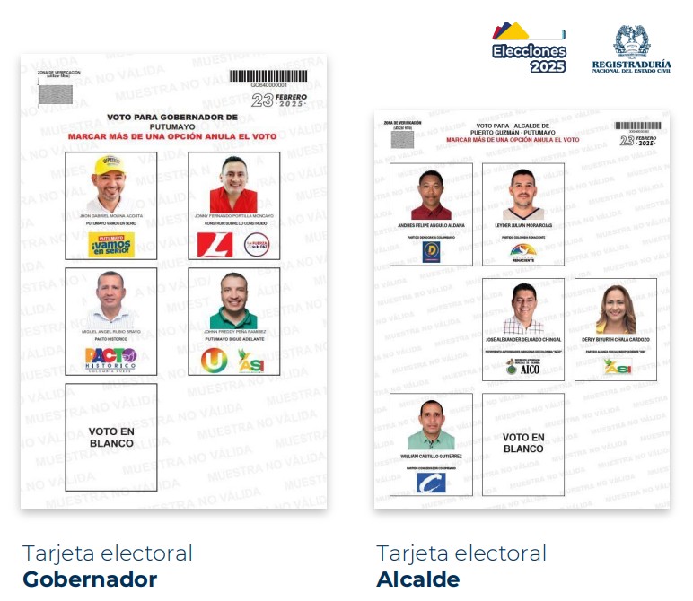 Tarjetones en las elecciones atípicas Putumayo y Puerto Guzmán
