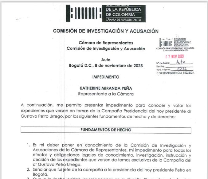 Impedimento Katherine Miranda.