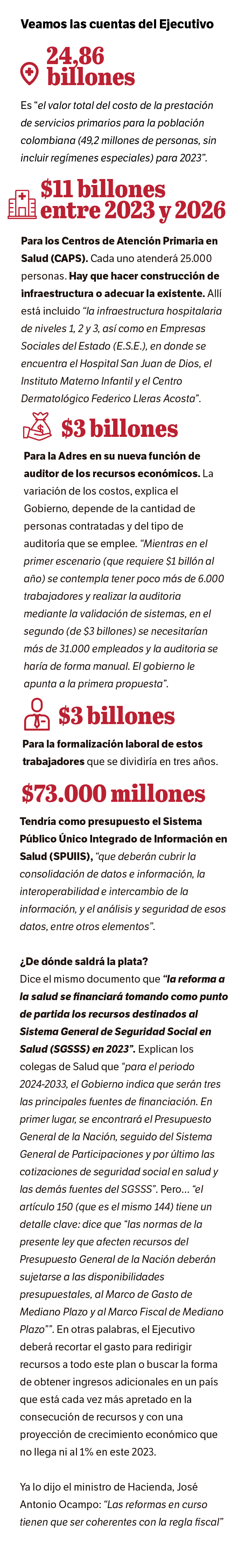 Costo inicial y estimado de la reforma a la salud en Colombia.
