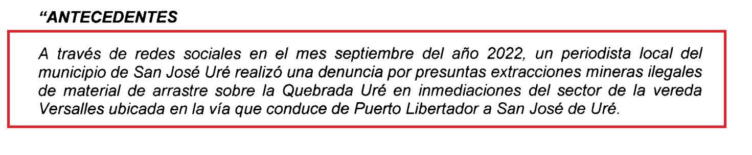 La denuncia realizada por Rafael Moreno sobre las excavaciones ilegales en la quebrada Uré fue la base para la apertura de la investigación de la CVS.