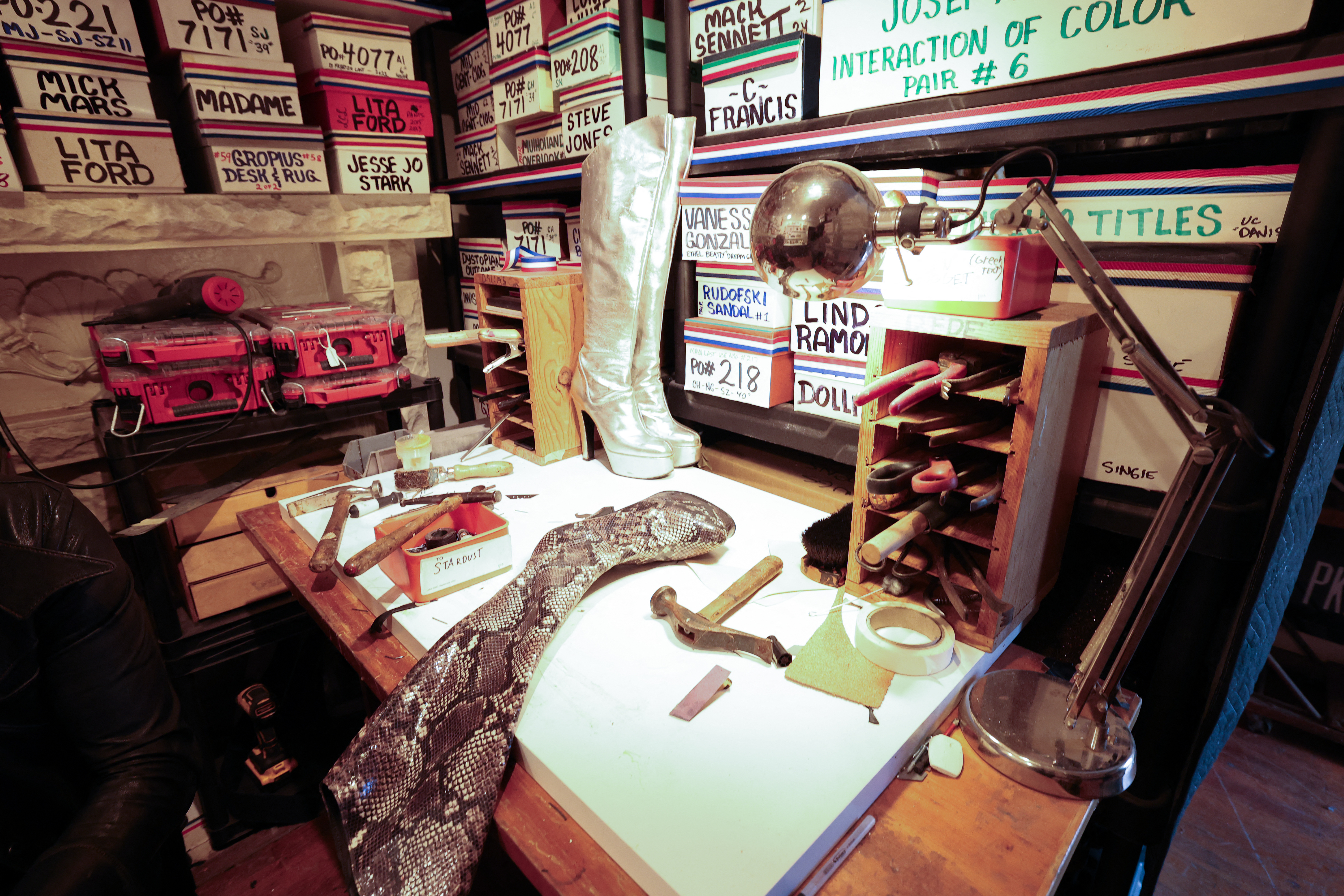 A view of shoemaker Chris Francis's workshop in Los Angeles, California, on October 21, 2025.