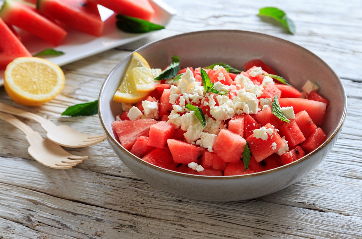 Ensalada de sandía, queso feta y menta