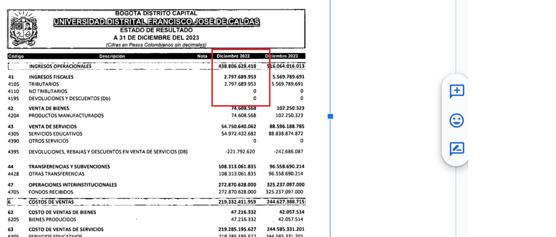 Estado financiero subido el 1 de abril de 2024, a blanco y negro, y con la cantidad faltante corregida.