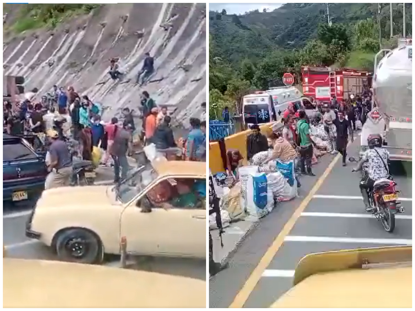 Robaron mercancía de camión de gaseosas que se volcó en vía La Línea
