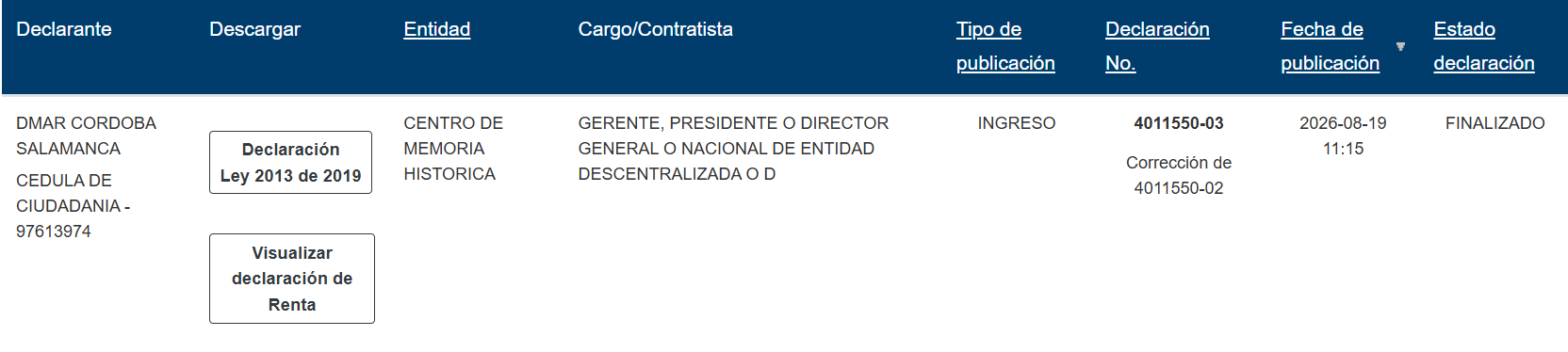 Esta es su declaración de renta en la página de Presidencia.