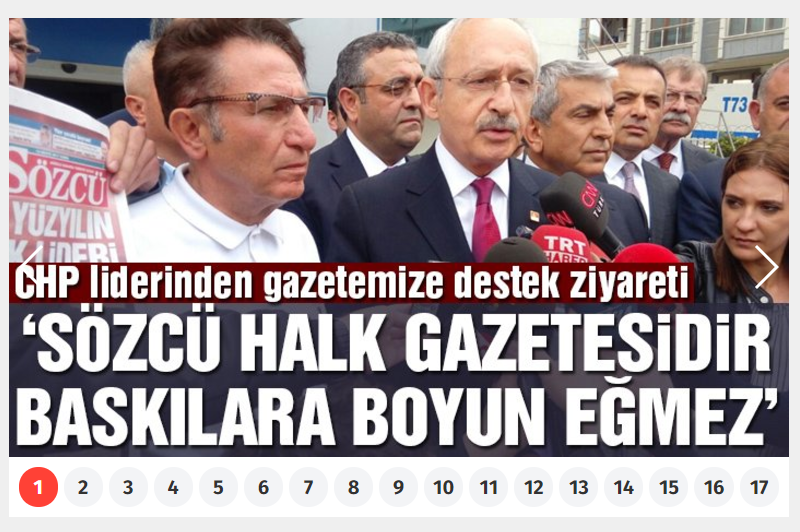 Portada de la edición digital del diario Sozcu, de Turquía.