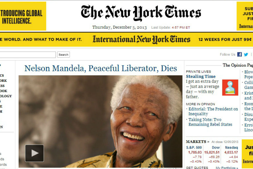 Así registran los medios de comunicación del mundo el deceso de Nelson Mandela