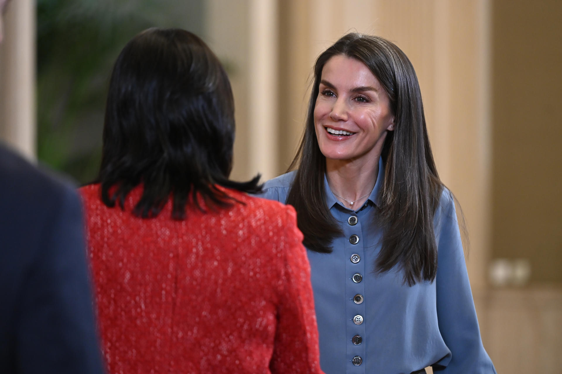 MADRID (ESPAÑA), 12/02/2026.- La reina Letizia recibe a una representación de decanos y responsables de Escuelas de Universidades extranjeras este jueves durante una audiencia real celebrada en el Palacio de la Zarzuela en Madrid. EFE/ Fernando Villar