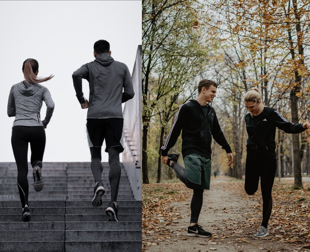 Para los amantes del deporte, elige ropa deportiva cómoda. Unos leggings de color negro y una camiseta de deporte de color brillante para ti, y unos shorts de deporte y una camiseta para él.