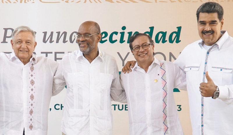 El presidente de México, Andrés López Obrador; el primer ministro de Haití, Ariel Henry; el presidente de Colombia, Gustavo Petro, y el presidente de Venezuela, Nicolás Maduro, en la cumbre en México. /