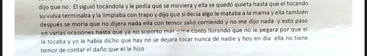Testimonio de una de las denunciantes ante el Tribunal de Sabios Ancestrales zenúes.
