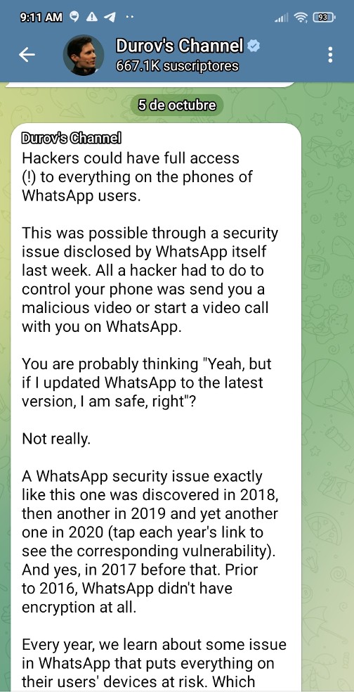 Texto en donde se advierte la amenaza de WhatsApp y el futuro de sus usuarios.