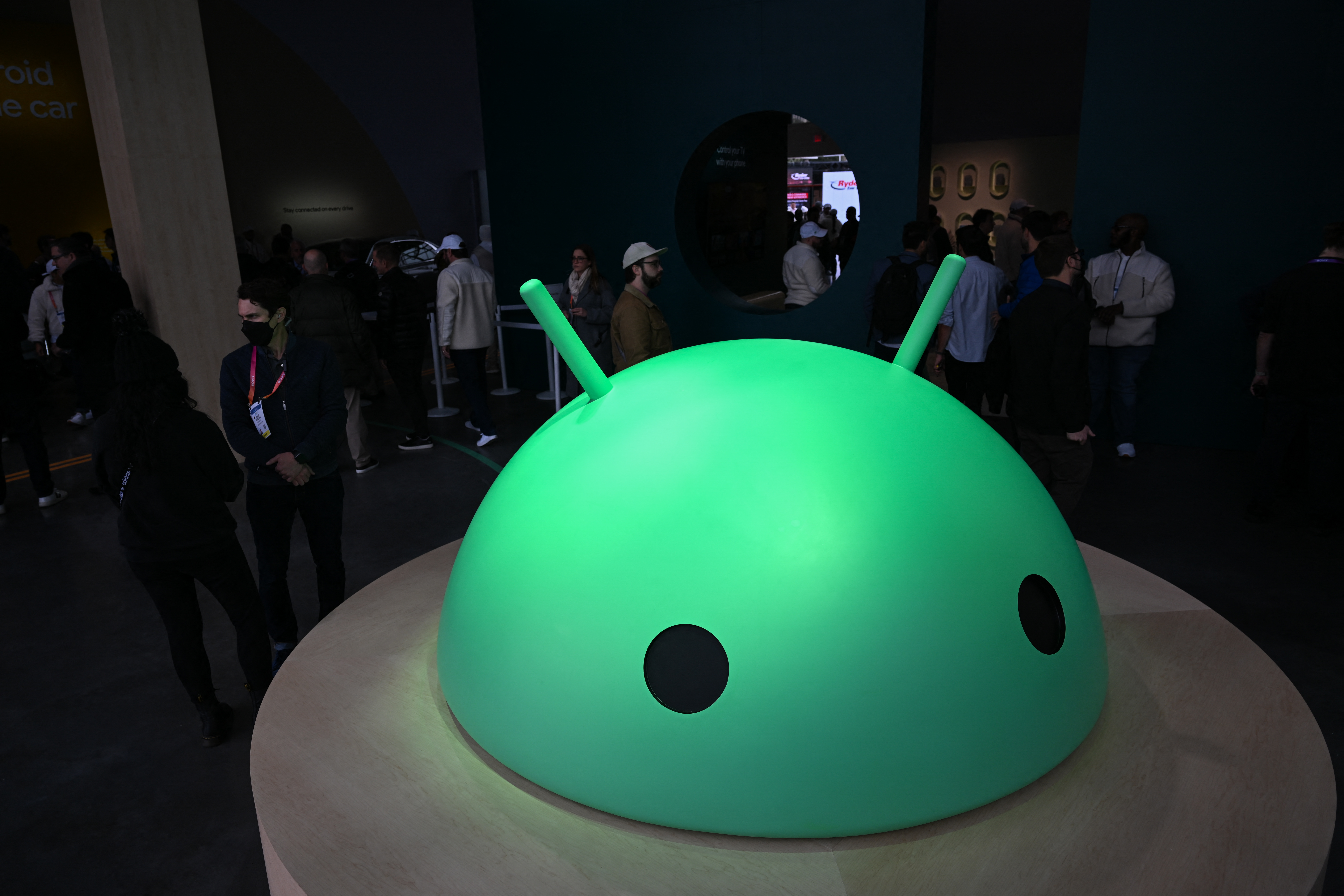 (FILES) A large Android logo is displayed at Alphabet’s Google Android plaza booth during the Consumer Electronics Show (CES) in Las Vegas, Nevada on January 5, 2023.