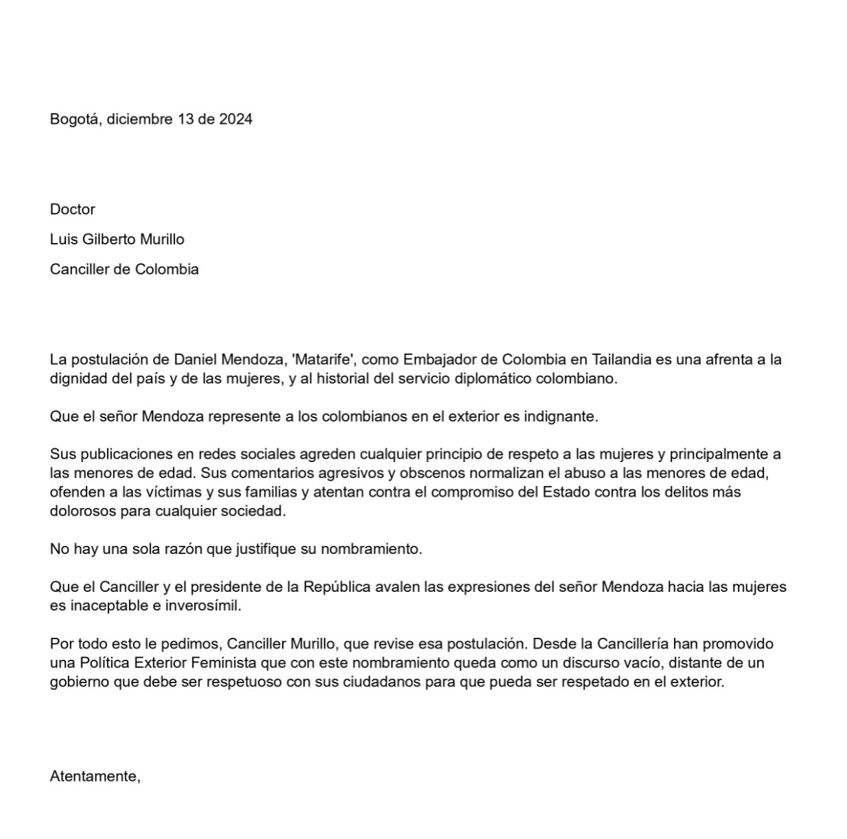 Carta sobre Mendoza.