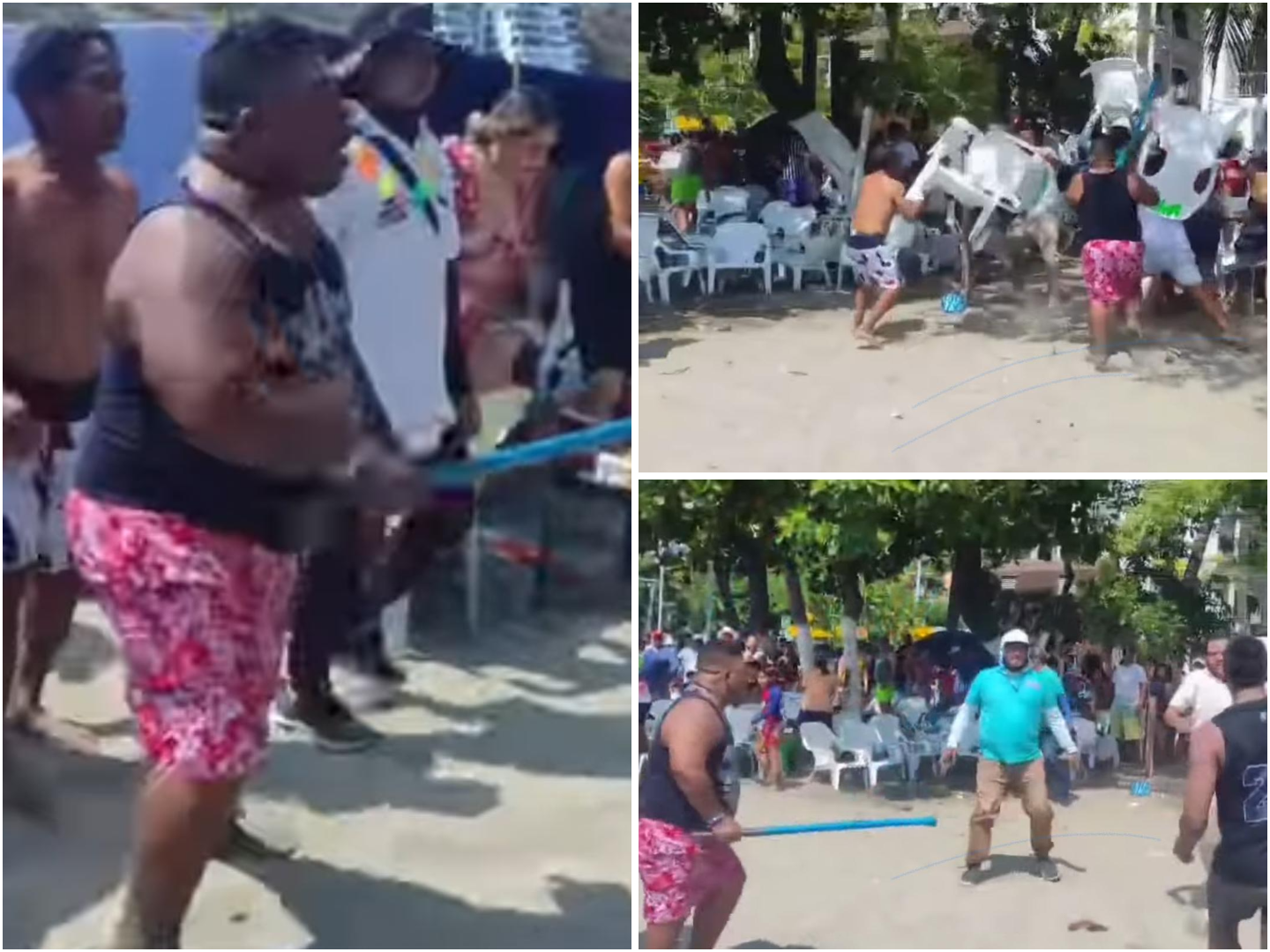 En video: la pelea en playa de Santa Marta que terminó en sillazos