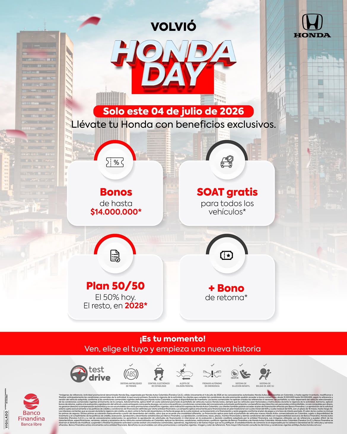 El Honda Day estará disponible únicamente el 4 de julio de 2026 en todos los concesionarios autorizados Honda Autos participantes en Colombia