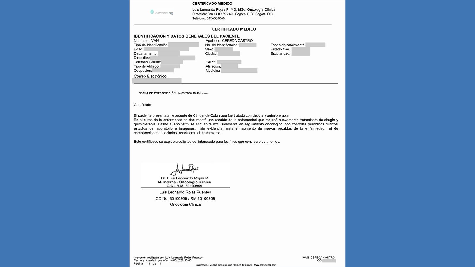 Certificado médico Cepeda.