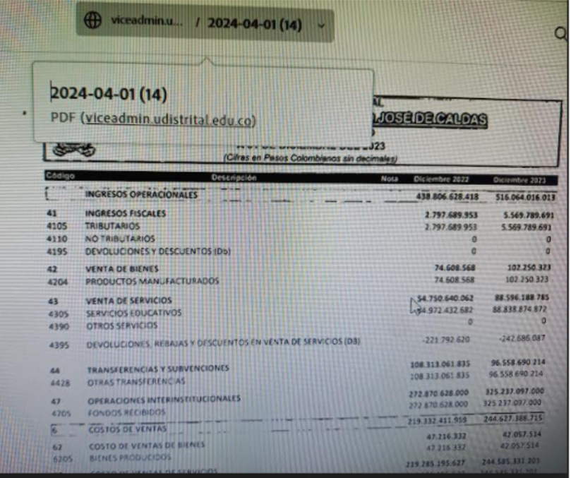 Captura en la que se comprueba que el usuario que subió el nuevo informe financiero fue el correspondiente al vicerrector académico.