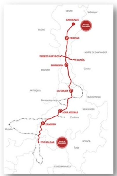Trayecto de la ruta del sol II en un proyecto que pretendía realizar la ANI.