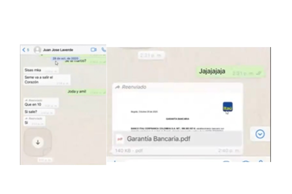 Este es el chat en el que, supuestamente, Juan José Laverde le envía la garantía bancaria a Amín.