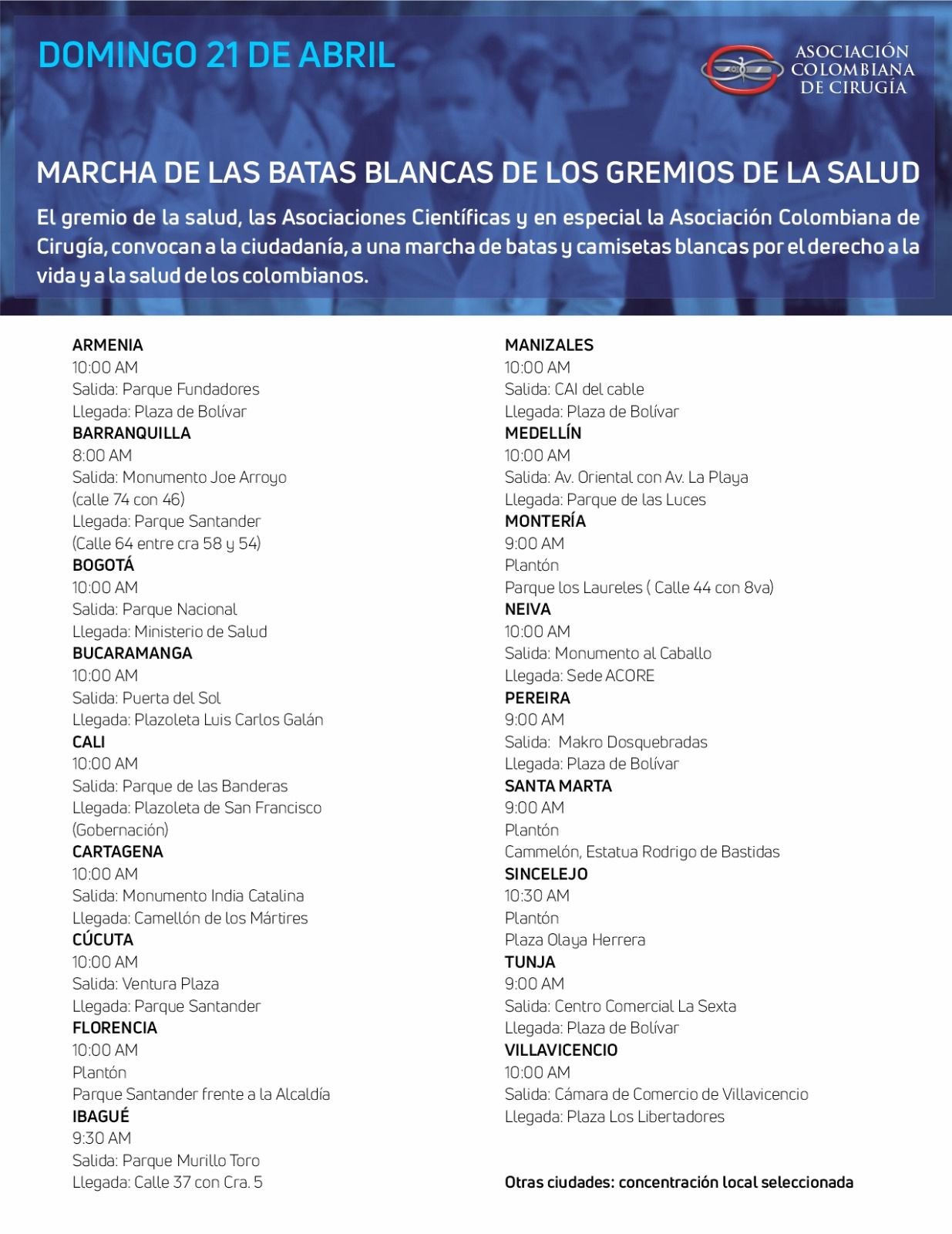 Puntos de convocatoria de la marcha de las batas blancas.