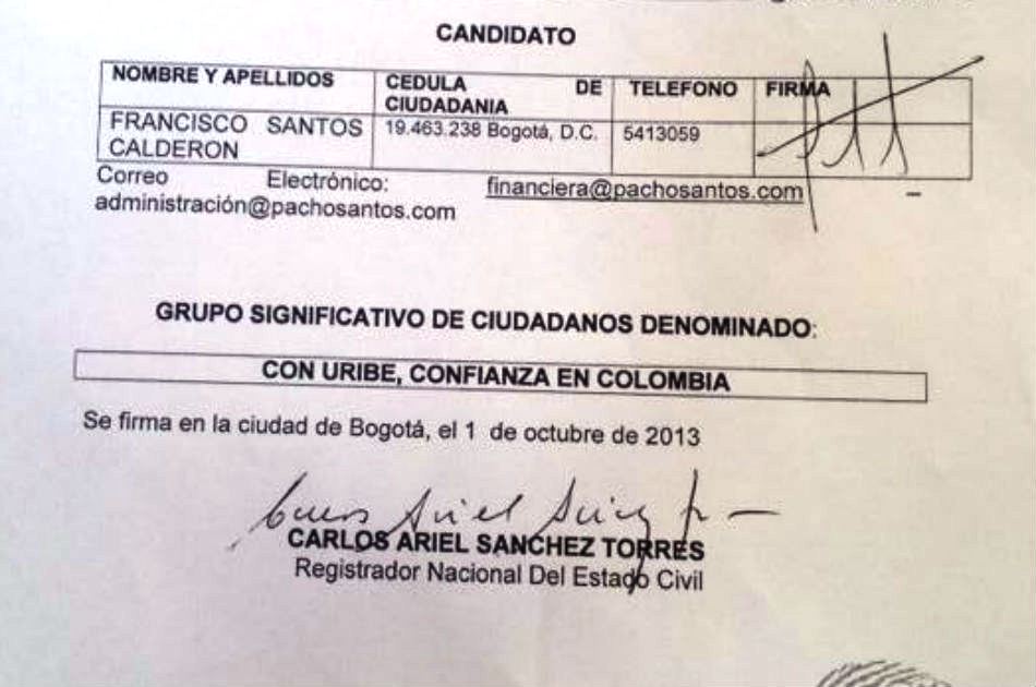 Pacho Santos inscribe comité promotor de su candidatura