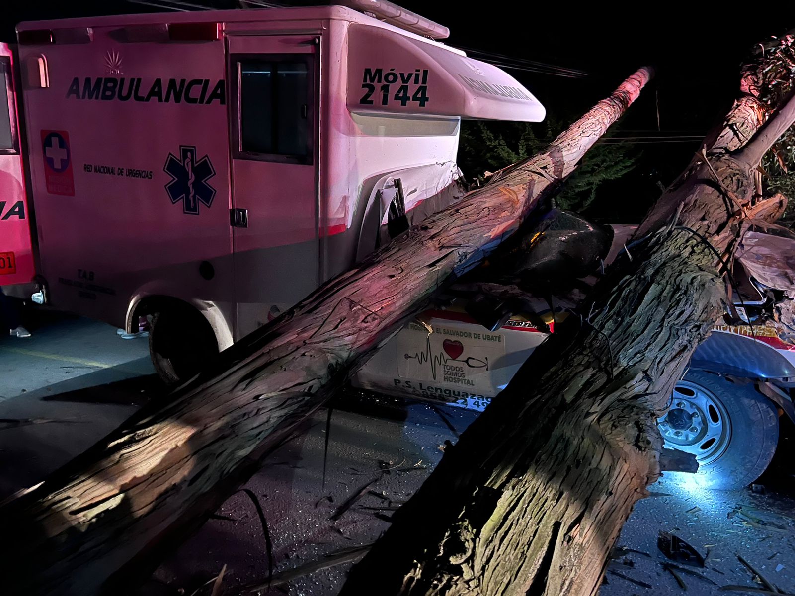 Árbol cayó sobre ambulancia en Cundinamarca y dejó a conductor y un tripulante heridos