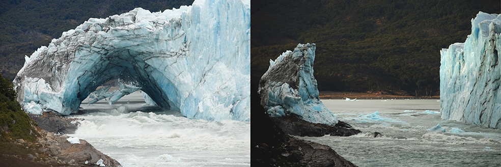 Imponente ruptura de arco de hielo del glaciar Perito Moreno en Argentina