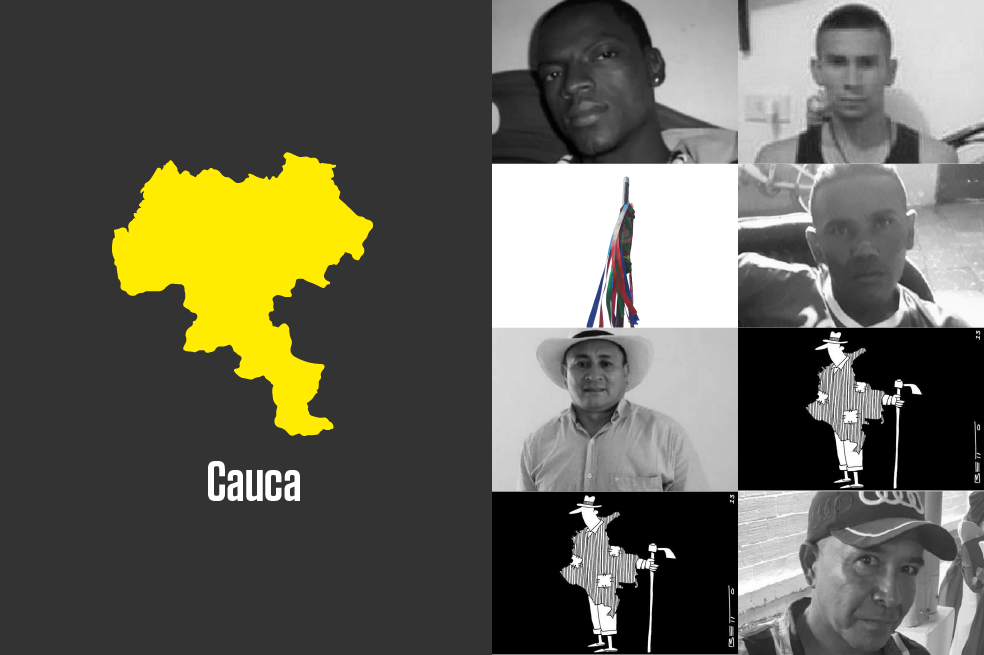 De arriba abajo: Alexis Vergara, Nelson Enrique Meneses Quiles, Virginia Silva, Luis Mario Tálaga Wallis, Jorge Macana, Albeiro Silva Mosquera, Luis Hugo Silva Mosquera y Javier Girón Triviño.