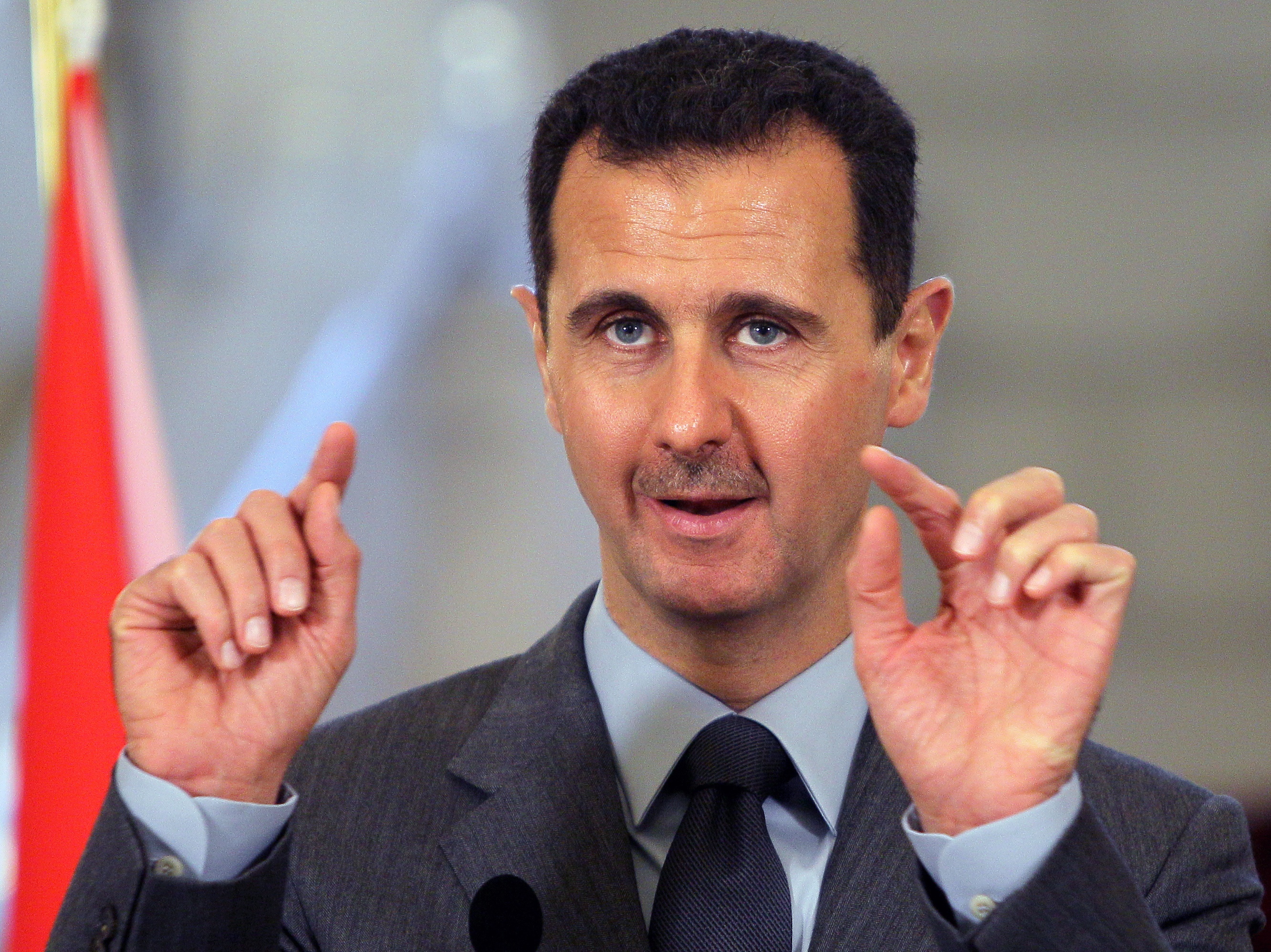 Bucharest (Romania), 10/11/2010.- (FILE) - Syrian President Bashar al-Assad gestures while addressing the media during a press conference that concluded his meeting with President Traian Basescu (unseen) in Bucharest, Romania, 10 November 2010 (reissued 08 December 2024). Syrian rebels entered Damascus on 08 December 2024 and announced in a televised statement the 'Liberation of the city of Damascus and the overthrow of Bashar al-Assad', as well as the release of all the prisoners. The rebels also urged the Syrian armed forces to leave Syrian public institutions, which will stay under the control of the outgoing Syrian prime minister until the official handover ceremony. (Rumanía, Siria, Bucarest, Damasco) EFE/EPA/Robert Ghement *** Local Caption *** 02439681