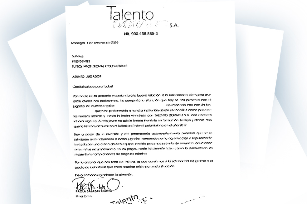 El 1 de febrero de 2019, la presidenta de Águilas Doradas, Paola Salazar Olano, envió un correo a los demás equipos pidiendo que no contrataran a un futbolista.