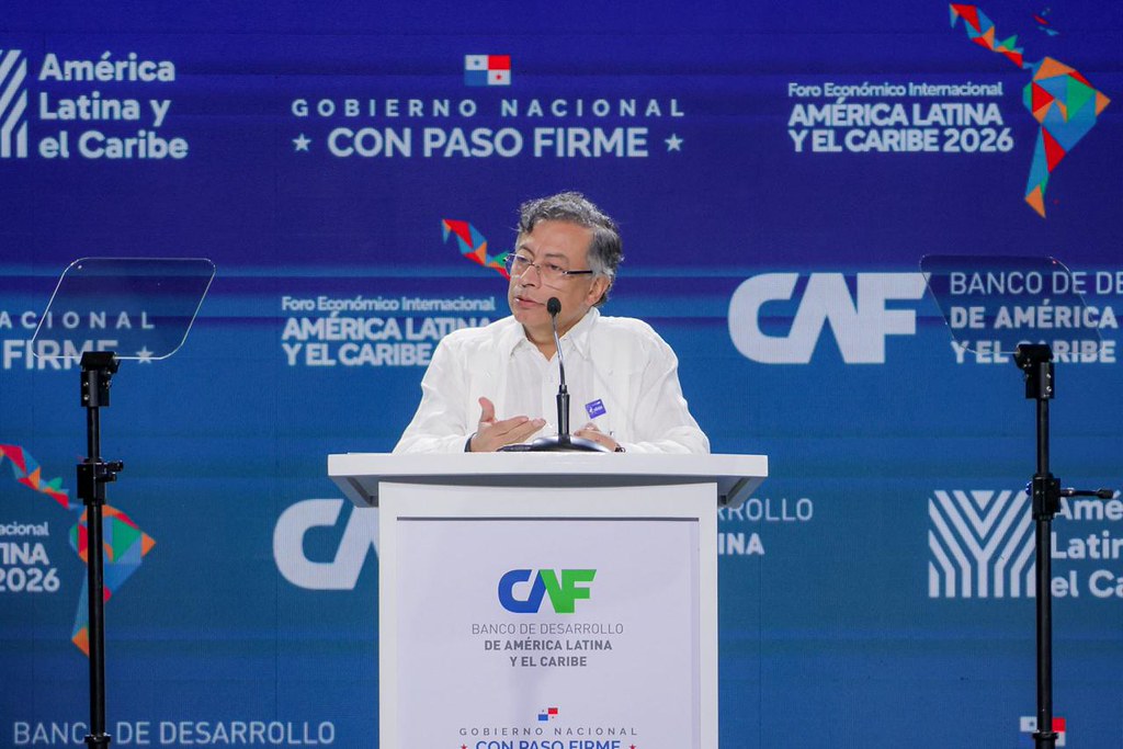 Gustavo Petro en su intervención de la sesión inaugural del Foro Económico en Panamá.