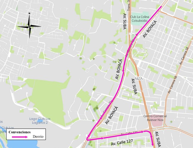 Desvíos para tráfico mixto en la Av. Boyacá con Av. Suba.
