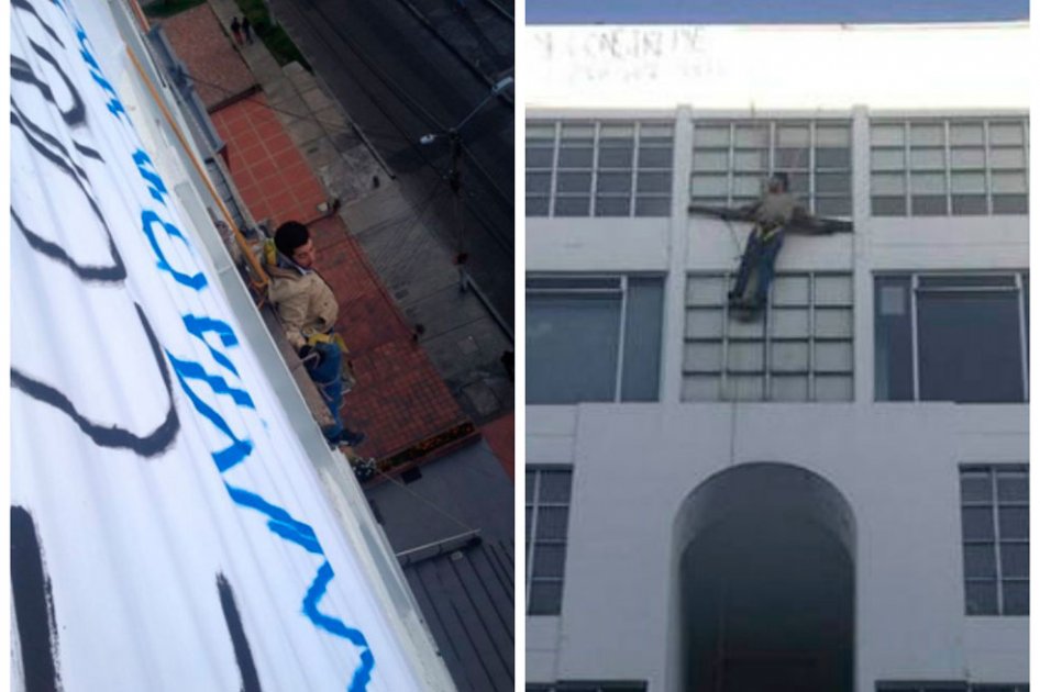 En protesta estudiante de la San Martín se crucifica en sede de Bogotá