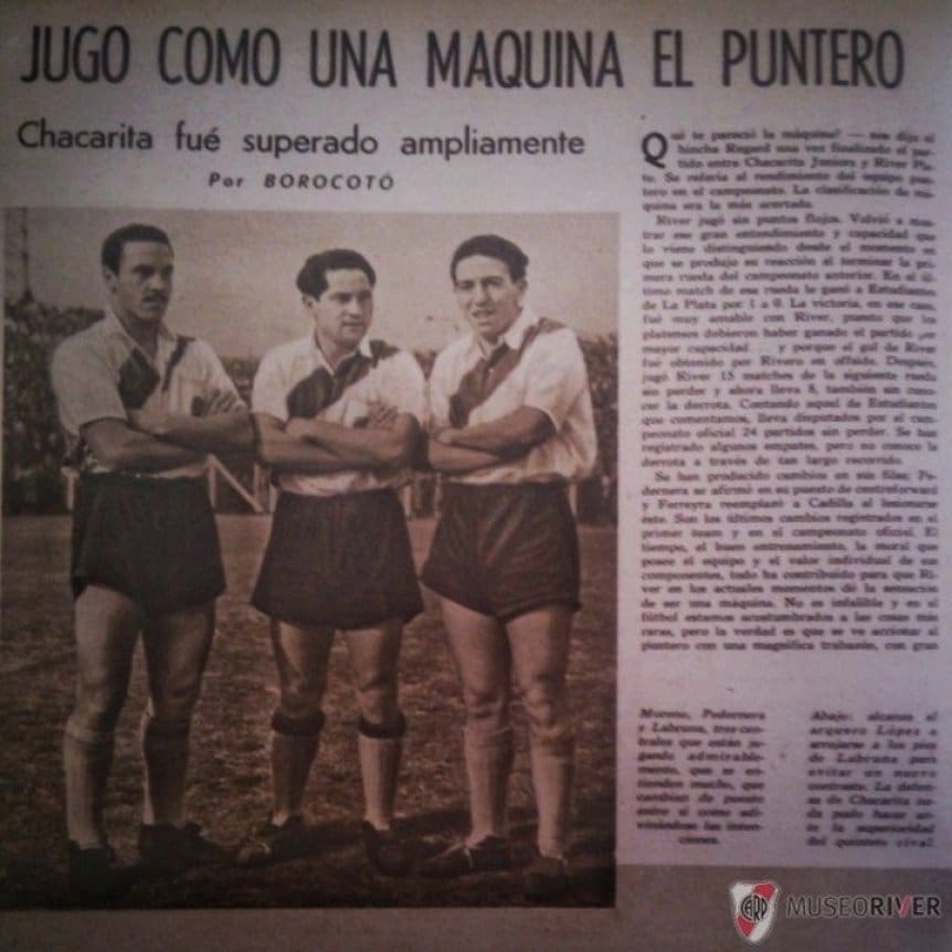 Artículo publicado en “El Gráfico” tras un triunfo de River Plate sobre Chacarita en 1942.