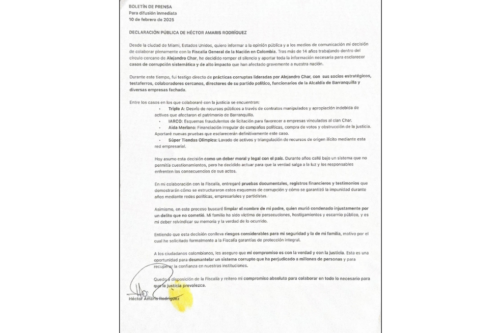 Carta de Héctor Amarís (Oso Yogui)