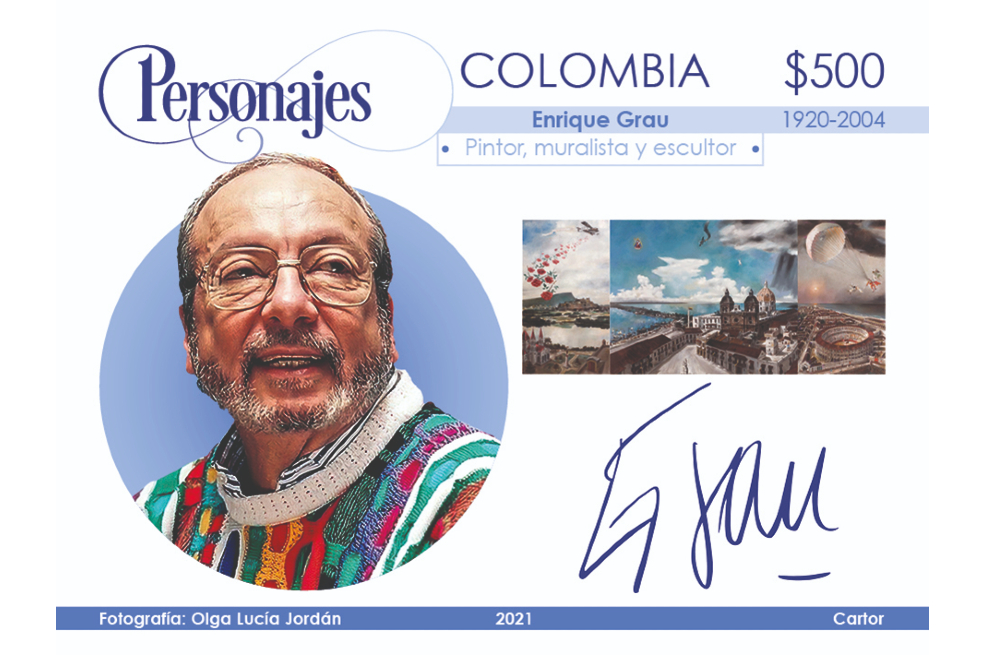 Tres estampillas y el suéter de Enrique Grau que salieron a recorrer el mundo
