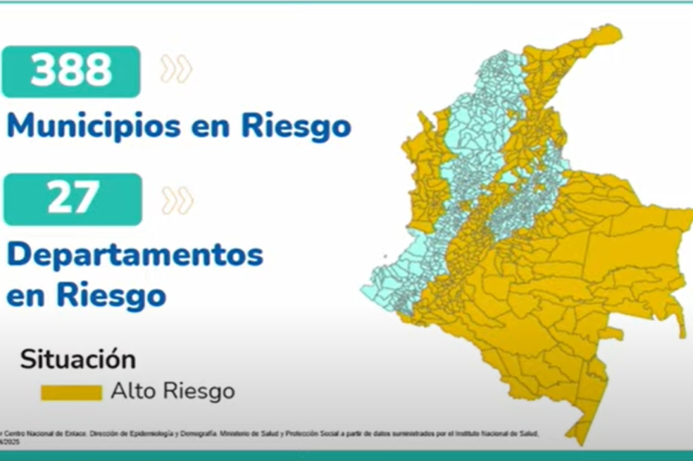 Municipios de Colombia en riesgo por fiebre amarilla.