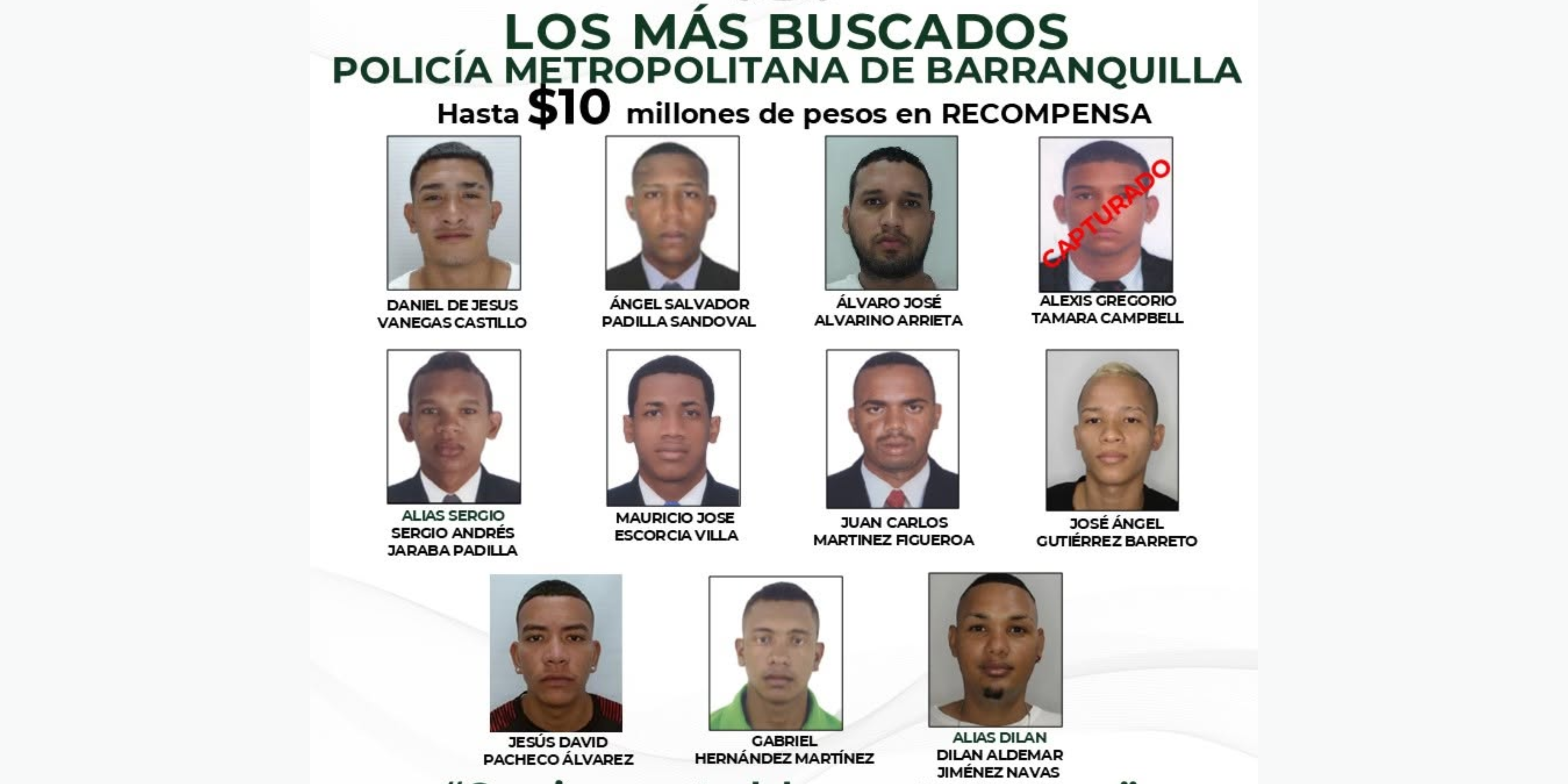 Ofrecen hasta COP 10 millones por información sobre los más buscados en Barranquilla