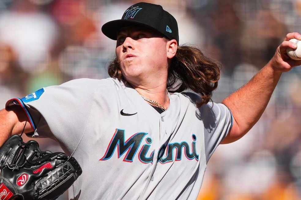 Ryan Weathers, pitcher de los Miami Marlins, que serán rivales de los FIlis de FIladelfia.