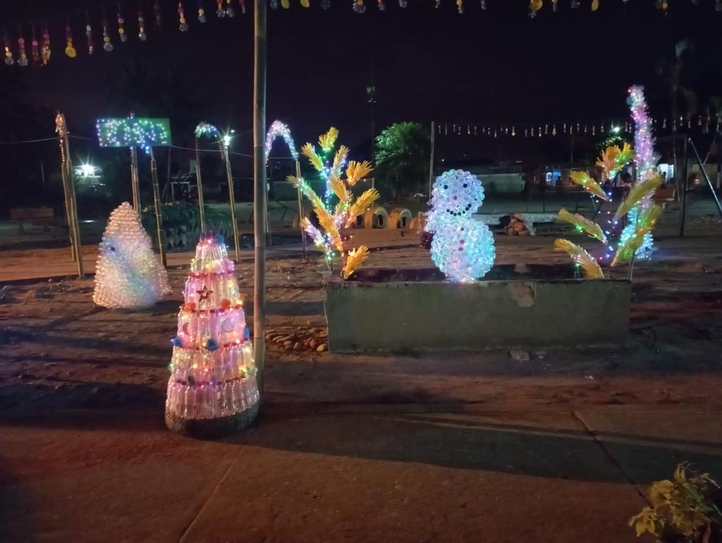 Así es el alumbrado navideño que hicieron los niños de Candelillas.
