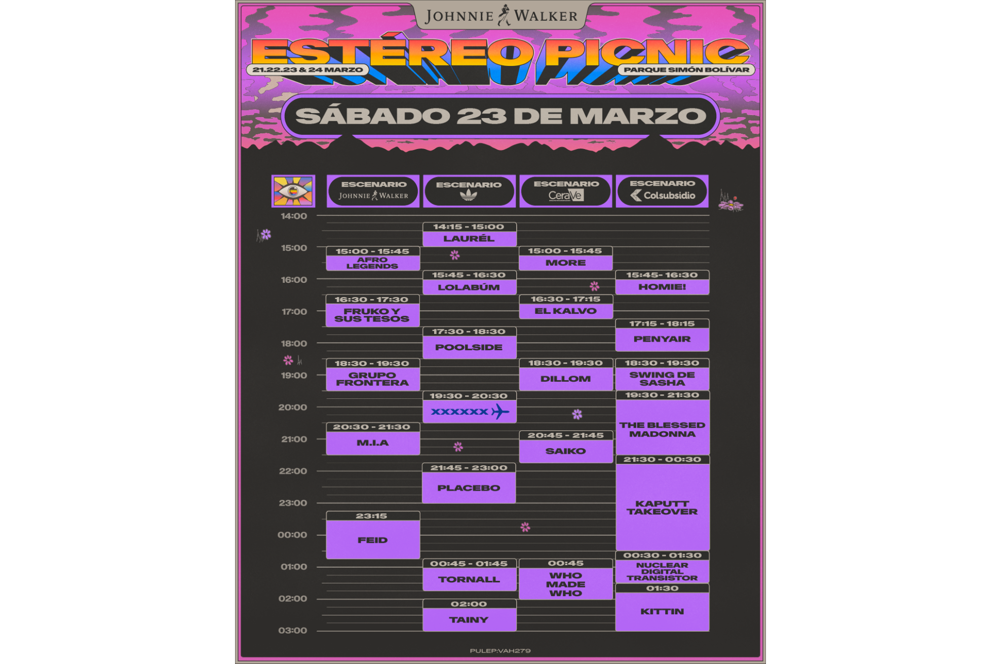 El cronograma para el sábado 23 de marzo.