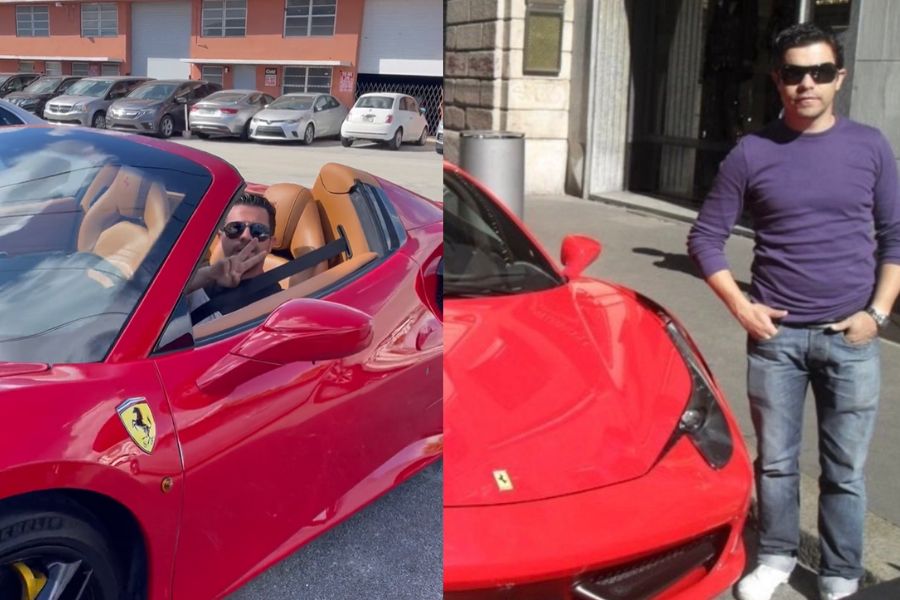 Piter Albeiro montado en su carro Ferrari en 2023.