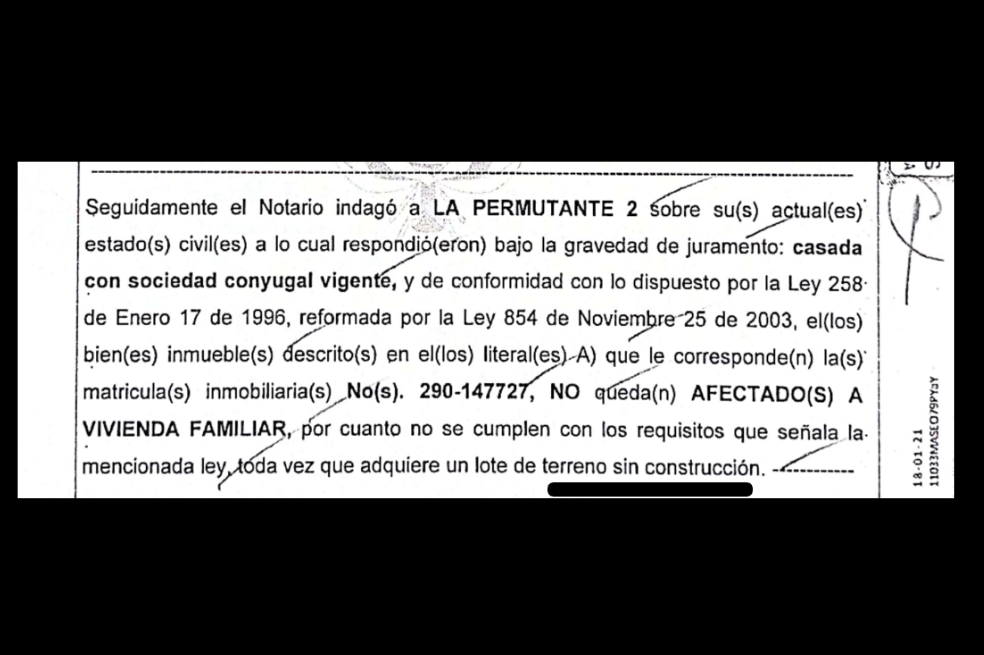 Detalles de la escritura pública donde se declara que el lote no tiene ninguna construcción.