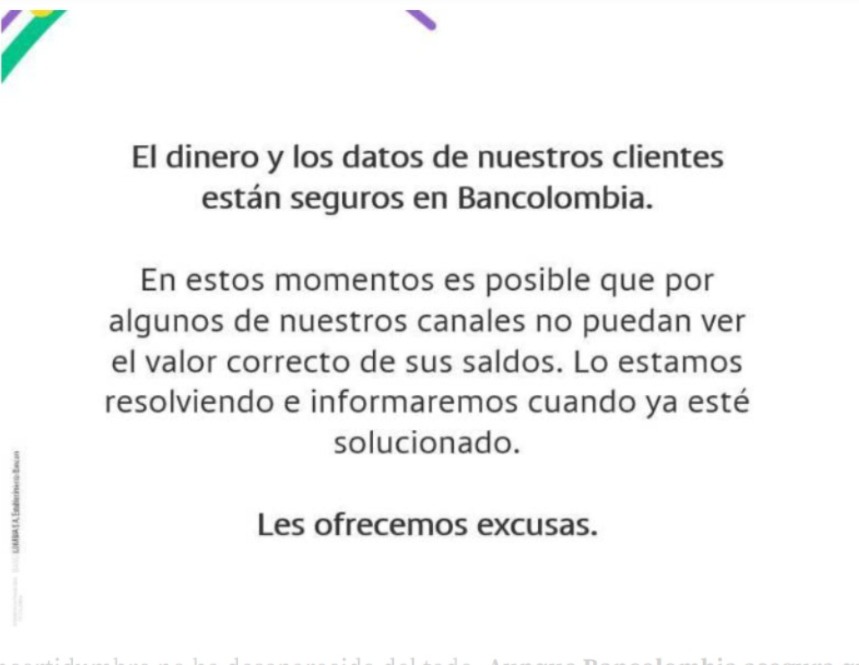 Problemas con Bancolombia hoy, 15 de agosto