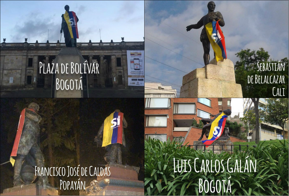 Así amanecieron varios monumentos colombianos cuando arrecia la puja por la paz