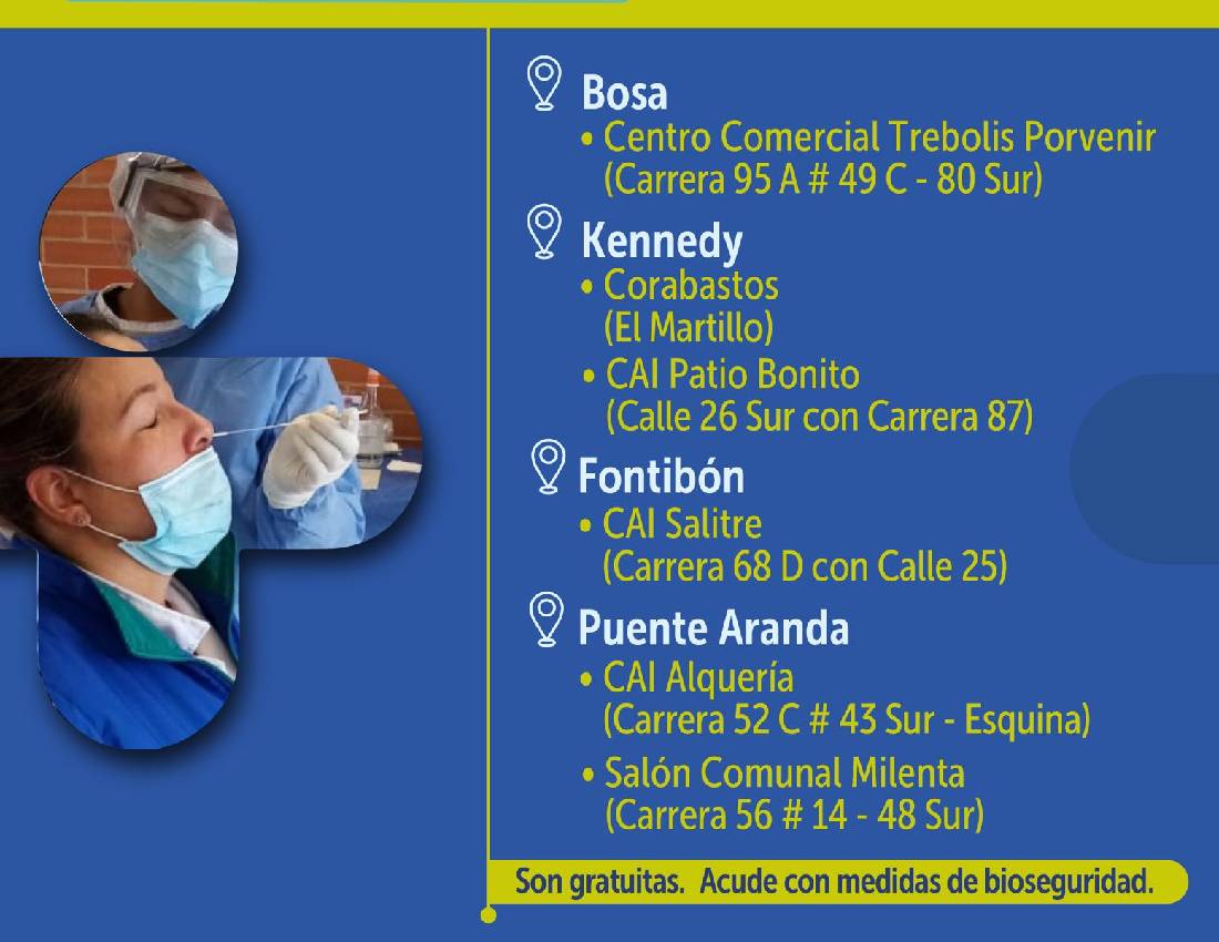 En estos puntos habrá pruebas gratuitas para COVID-19 este martes en Bogotá