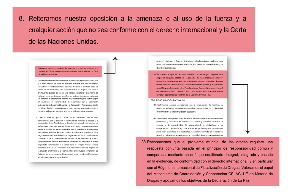 Parte de la declaración de 52 puntos que se hizo en la cumbre de la CELAC-UE 2025 que terminó el lunes en Santa Marta.