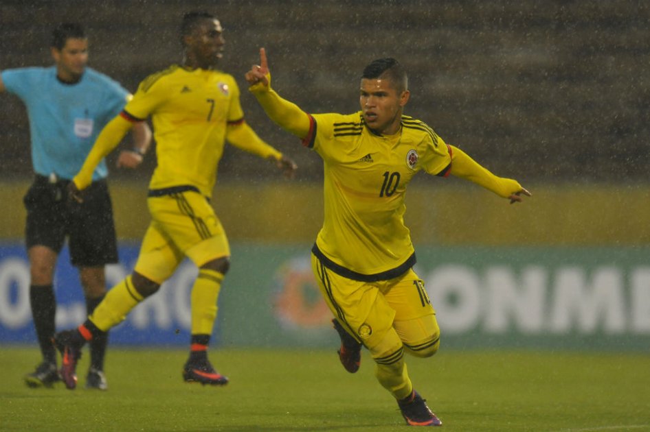 Juan Camilo Hernández celebra el gol del empate ante Venezuela. Foto: AFP