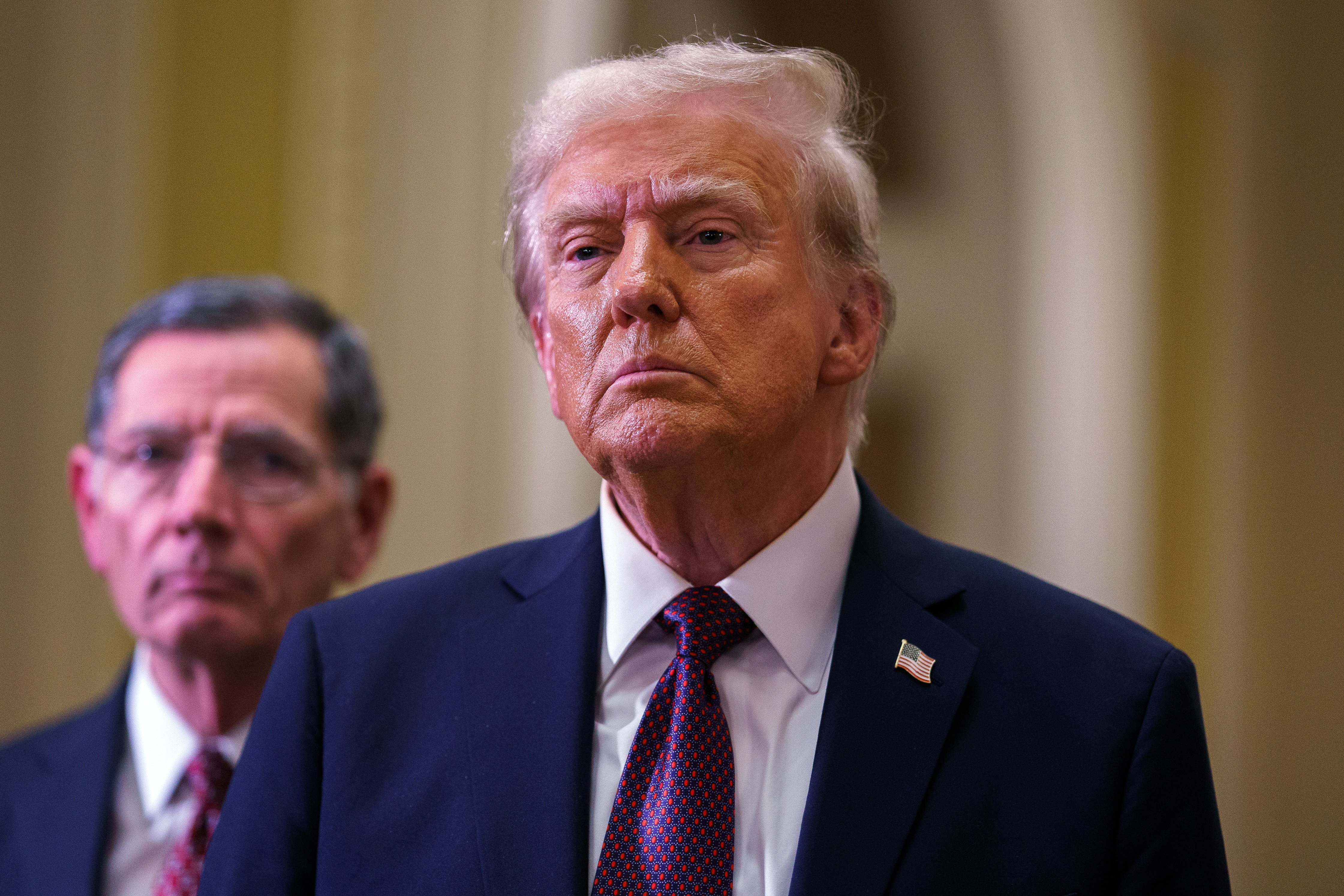 Washington, Dc (United States), 09/01/2025.- US President-elect Donald Trump reacts after a meeting at the US Capitol in Washington, DC, USA, 08 January 2025. Earlier, Trump paid his respects to former US President Jimmy Carter, who died at age 100 in his hometown of Plains, Georgia, on 29 December 2024. EFE/EPA/WILL OLIVER